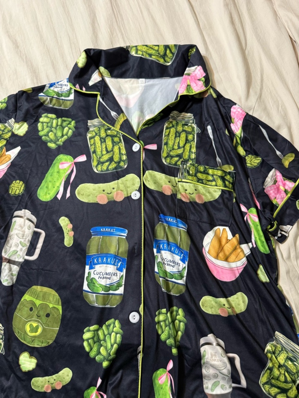 Pickle Print buttery soft Pajama Top and bottoms (shorts) Black & Green (NEW)